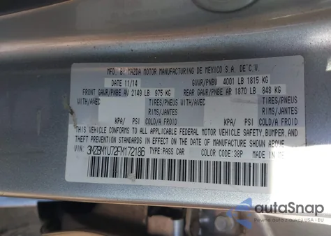 2015 Mazda Mazda3 I Sport z USA, uszkodzony, nr VIN 3MZBM1U72FM172186